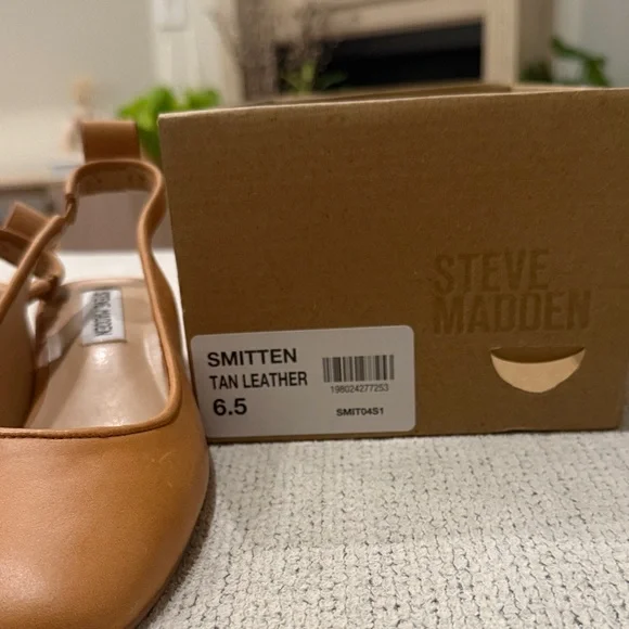 NWB Steve Madden Smitten Tan Leather Block Heel Slingbacks size 6.5 - Picture 3 of 4